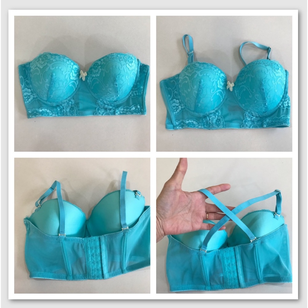 Black Fuchsia Lace Cropped Bustier Bra Green Size 38D by Yelena Sexy Strapless